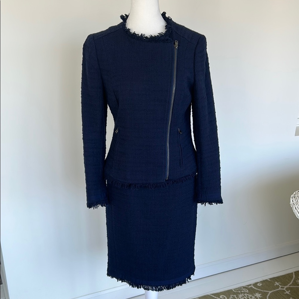 J. Crew Navy Blue Tweed Skirt Suit